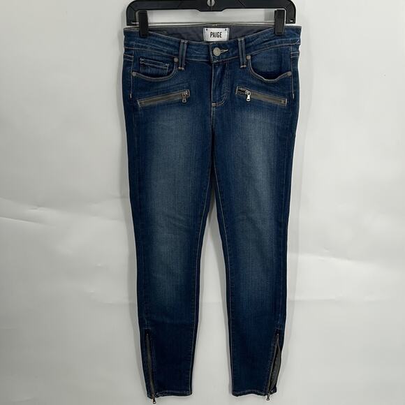 Paige Jane" Zip Women's Zip Ankle Crop Skinny Medium Wash Denim Jeans Size 26 - Picture 1 of 16